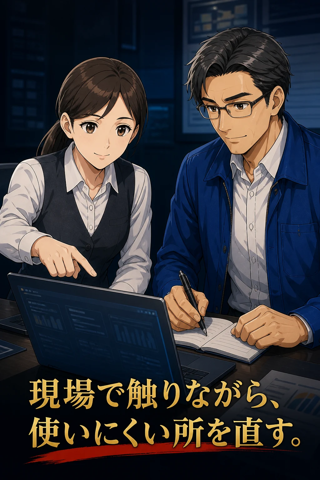 業務担当者が試作を使い伴走者と使いにくい所を直す様子