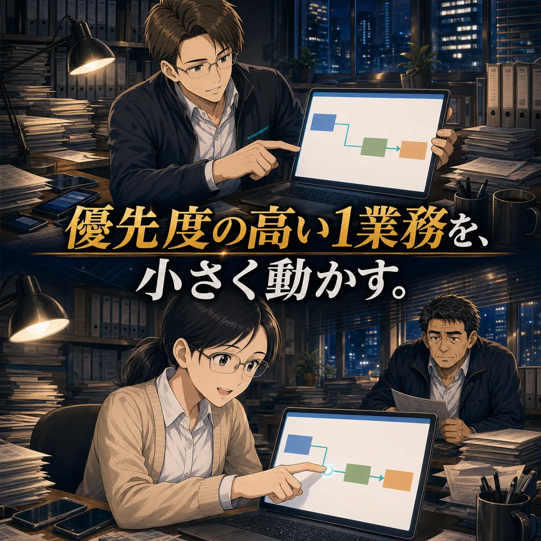 優先度の高い1業務を小さく試作する場面