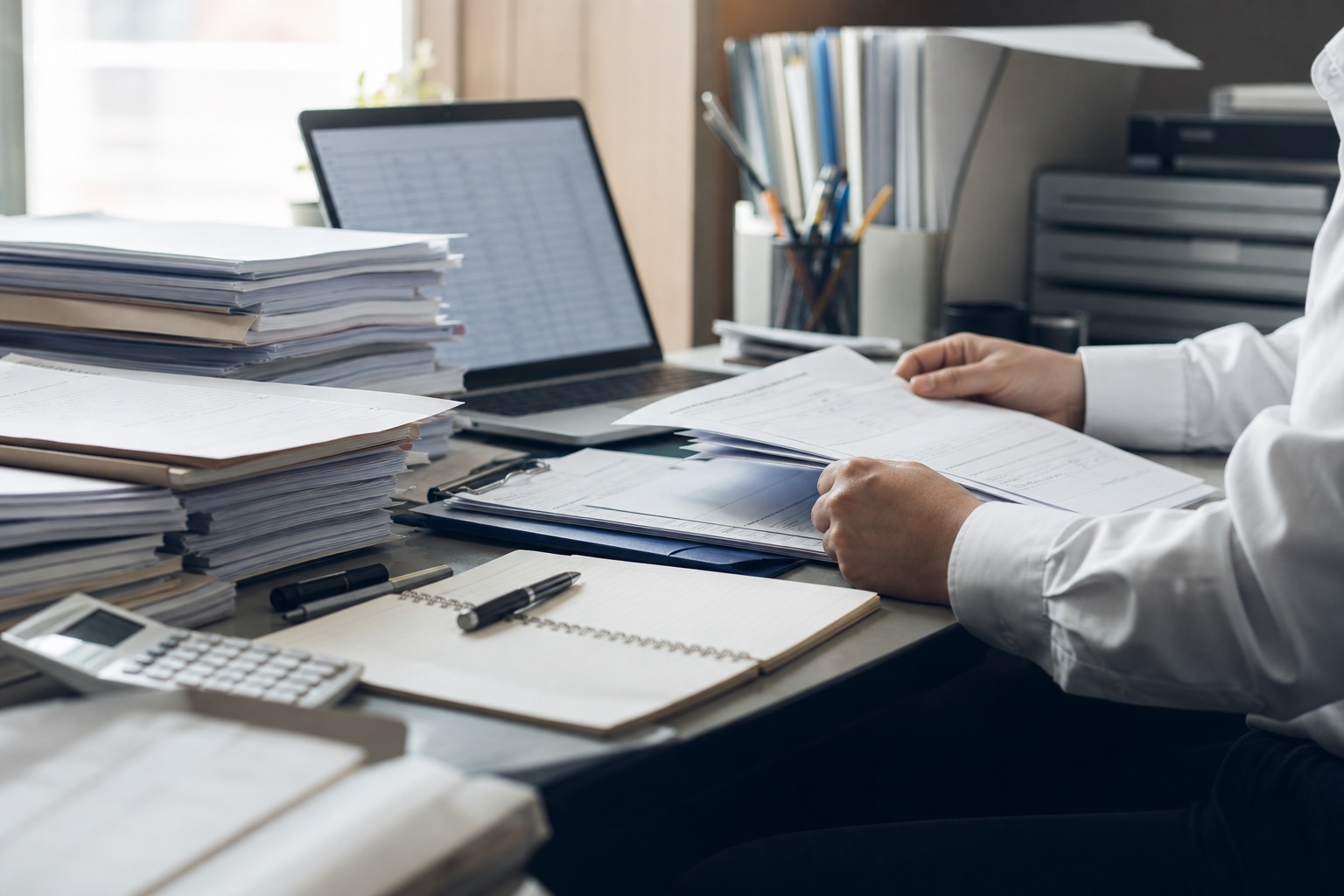 紙資料・Excel・チャット確認が混在する業務机