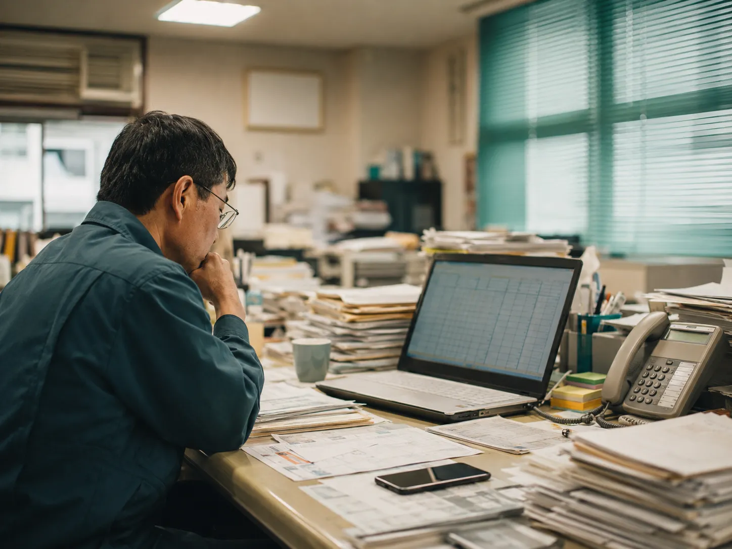 紙資料・Excel・チャット確認が混在する業務机