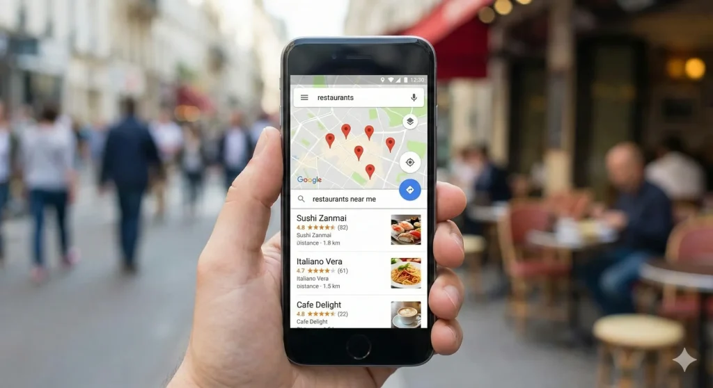 GoogleMapで検索して複数店舗がヒットしている様子