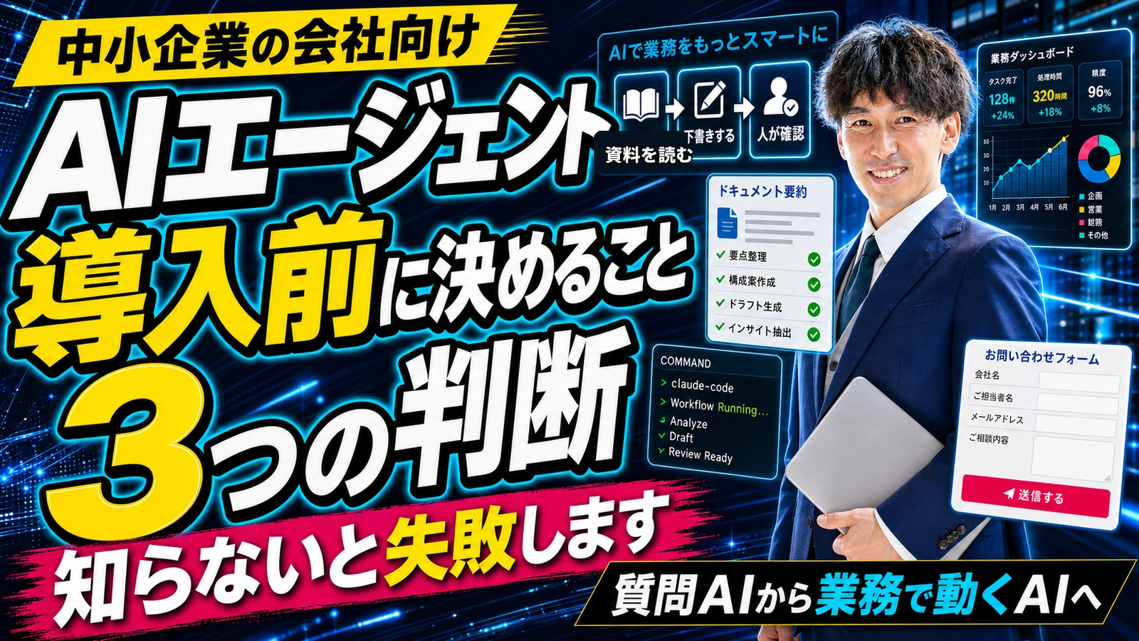 中小企業がAIエージェント導入前に決める3つの判断を示した人物ありサムネイル