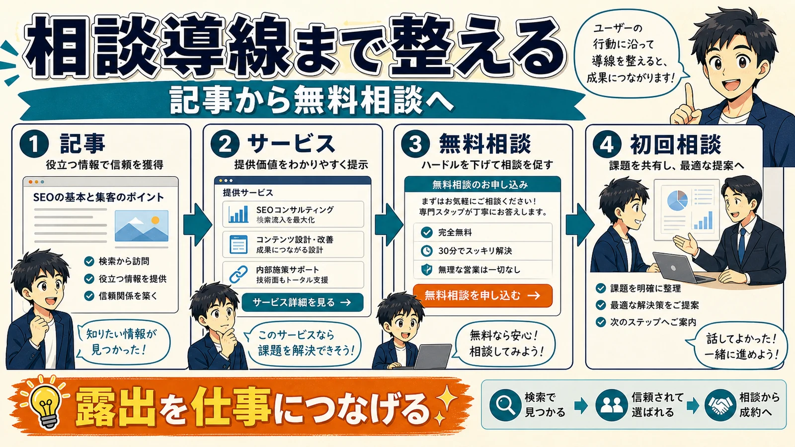 記事から無料相談までの相談導線を示した図解