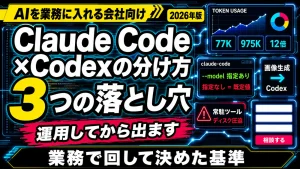 Claude CodeとCodexの使い分けと運用で踏んだ3つの落とし穴を示したサムネイル