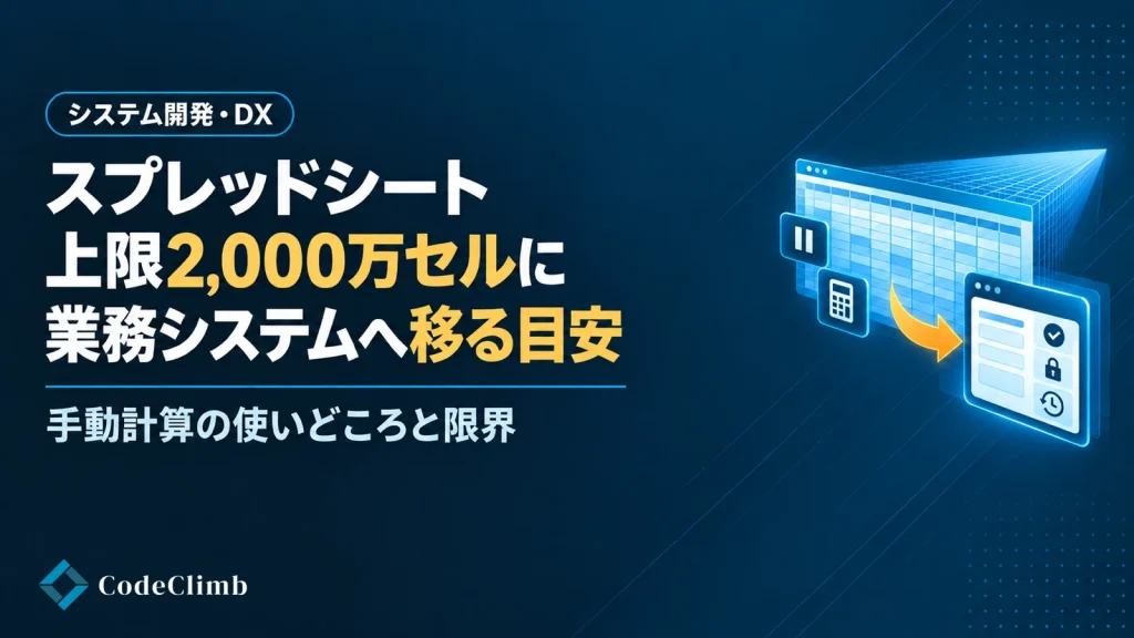 スプレッドシートのセル上限と手動計算とは【2026】｜2,000万セルになっても、業務システムへ移る目安の画像